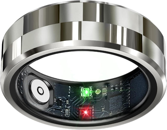 Smart Ring Health Tracker, Sleep Tracker Ring with Heart Rate,Waterproof Fitness Ring for Activity Monitoring/Steps/Distance/Calories,Air Gestures,Up to 7Day Battery,For Ios Android(Stylish Silver#12)