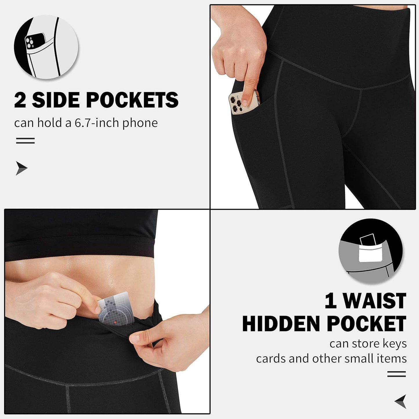 Lifesky Women Yoga Leggings Pants: High Waist Tummy Control 4-Way Stretch Yoga Pants with 3 Pockets for Ladies - Compression Anti-Squat Proof Tights for Workout Gym Running Athletic Exercise Fitness