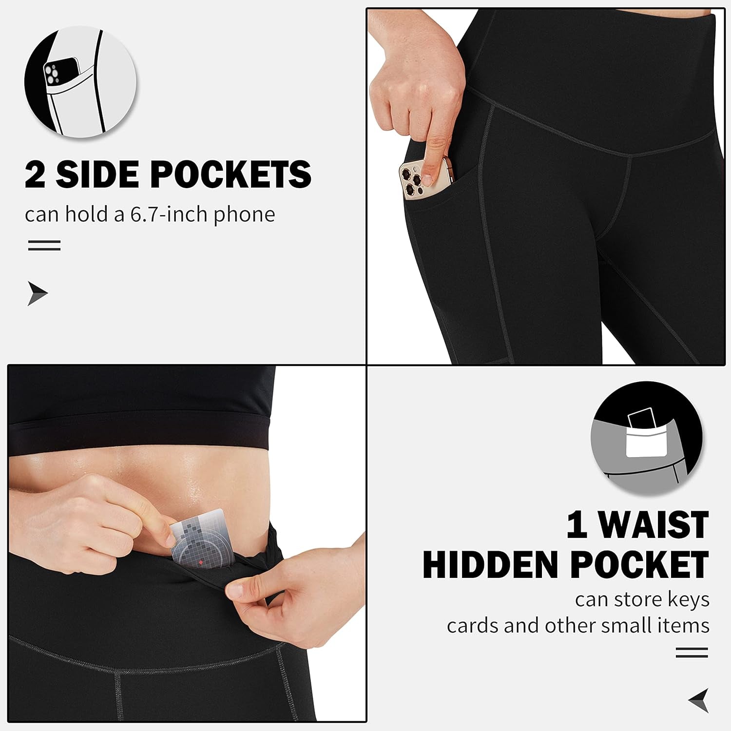 Lifesky Women Yoga Leggings Pants: High Waist Tummy Control 4-Way Stretch Yoga Pants with 3 Pockets for Ladies - Compression Anti-Squat Proof Tights for Workout Gym Running Athletic Exercise Fitness