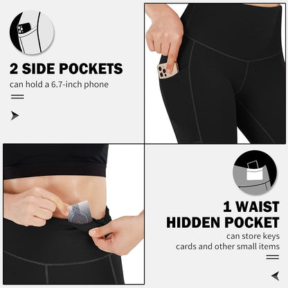 Lifesky Women Yoga Leggings Pants: High Waist Tummy Control 4-Way Stretch Yoga Pants with 3 Pockets for Ladies - Compression Anti-Squat Proof Tights for Workout Gym Running Athletic Exercise Fitness