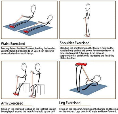 Resistance Fitness Bands, 6-Tube Pedal Puller Resistance Band, 5 Resistance Loop Exercise Bands with Instruction Guide and Carry Bag, for Abdomen Waist Arm Leg Stretching Slimming Training